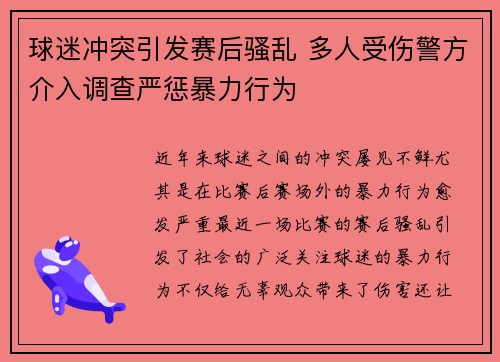 球迷冲突引发赛后骚乱 多人受伤警方介入调查严惩暴力行为